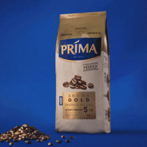 Powiększony ruchomy obraz opakowania kawy Prima Aroma Gold
